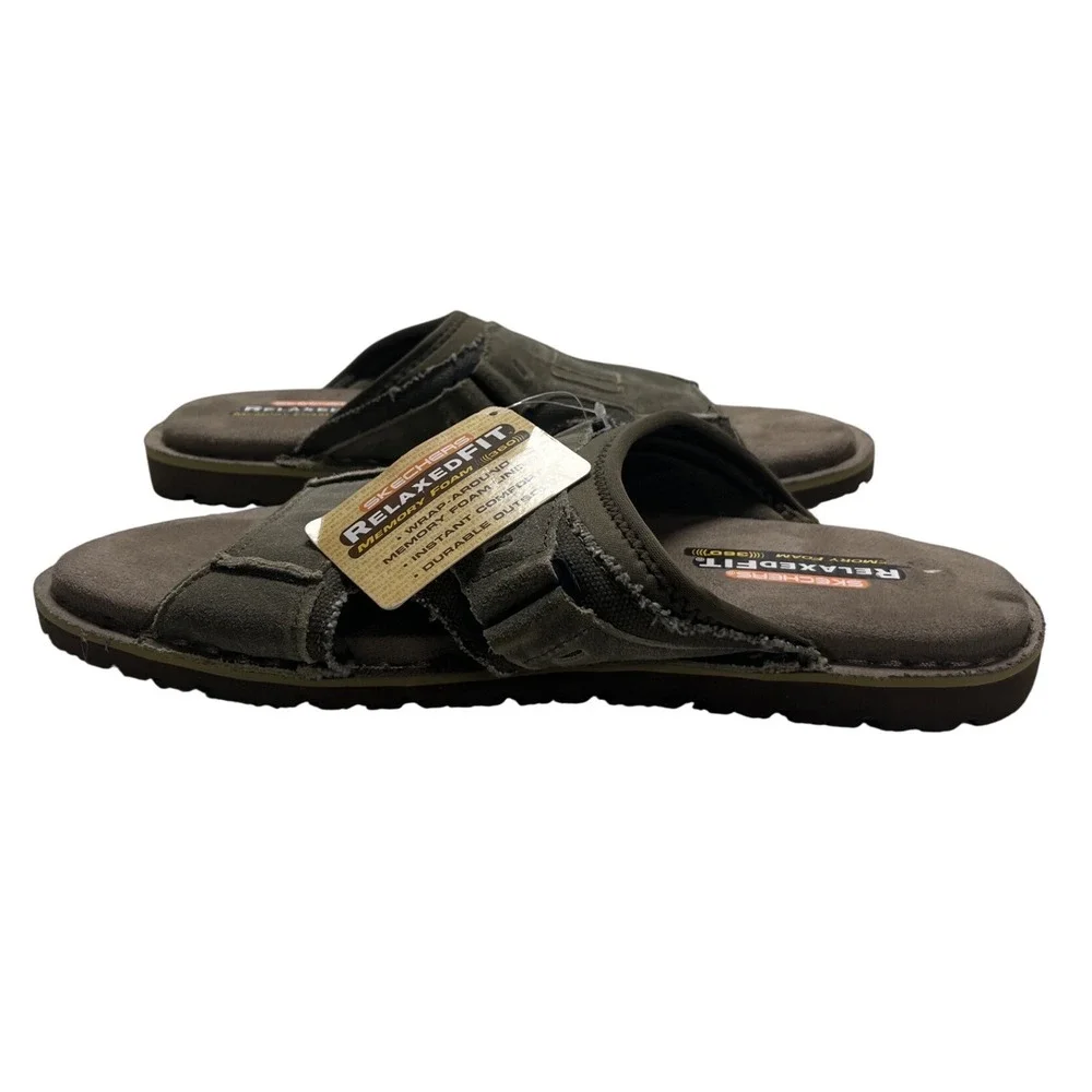 Skechers‎ Relaxed Fit 360 Memory Foam Slide Sandals Mens 13 Stone Leather 64148